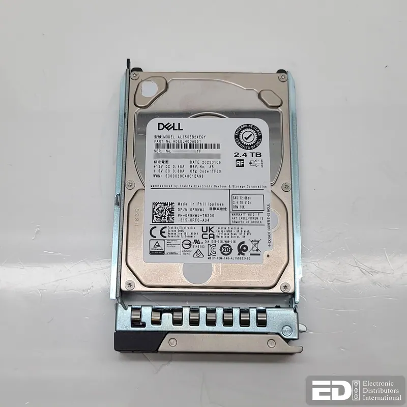 Dell 0F9NWJ 2.4TB 12Gbps 512e RPM 10K 2.5" SAS Hard Drive HDEBL40AB51. Used.